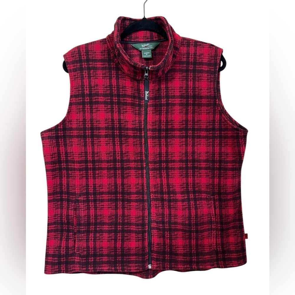 Woolrich Red Plaid Fleece Zip Vest Size XL